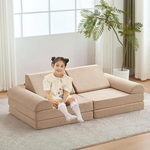 jela Kindersofa Spielsofa, Kindersofa aus Schaumstoff Bausteine Kindercouch Kindersofa Fancy Spielsofa einen aufregenden Indoor-Spielplatz für das Kinderzimmer (71x144x75, Brown Sugar)