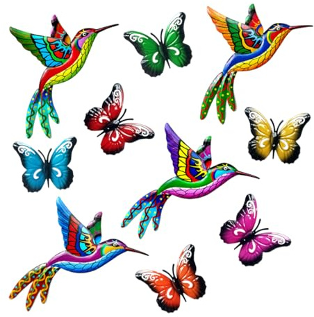 Tsilin Metal Garden Decor Set With 4 Pcs Metal Hummingbirds 6 Pcs Iron Butterflies Statues Wall Decor Wall Art Hanging Sculptures For Home Bedroom Outdoor Backyard Porch Tree Fence Decorations