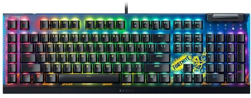 Razer BlackWidow V4 X - Fortnite Edition Mechanische Gaming-Tastatur mit RGB (Yellow Switches, 6 eigene Makro-Tasten, Doubleshot-ABS-Tastenkappen) QWERTZ DE-Layout | Fortnite
