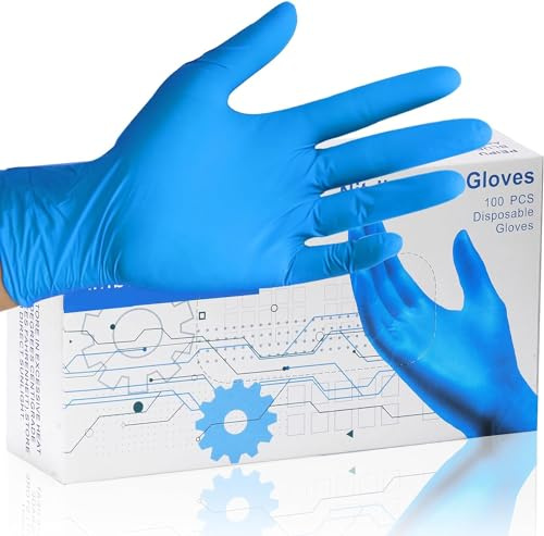 PROMART Blue Vinyl Disposable Gloves - Latex-Free, Powder-Free, Disposable Blue Gloves, Protein-Free Gloves, Multi-Purpose Gloves for Home, Office, and Professional Use (Pack of 100) (200, XL)