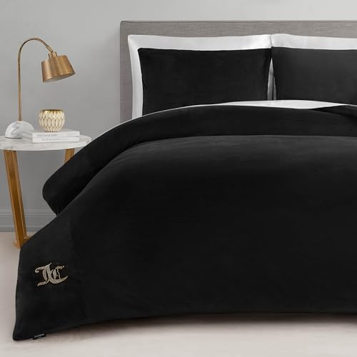 Juicy Couture Juego de edredón de Terciopelo Negro tamaño matrimonial/Queen - Conjunto de Ropa de Cama de Lujo de 3 Piezas