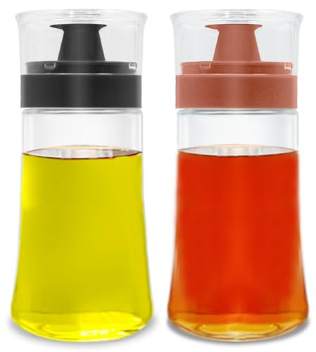 TINMIX Auslaufsichere Ölspenderflasche mit Ausgießer, 2er-Pack 180ml/6oz Glas Olivenöl und Essig Menage, gut versiegelt für Outdoor-Camping-Picknickküche, Schwarz + Rot