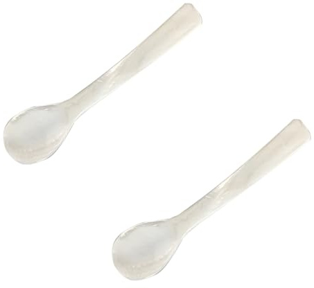 Wisafory 2 st kaviarskedar pärlemor skedar 12 cm pärlemorskedar äggsked natur pärlemor utseende kaffesked kaviar serveringssked långt handtag dessertsked frukostsked barnsked vit