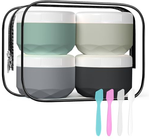 WLEAD 4 tarros de crema de 75 ml para rellenar, recipientes de viaje aprobados por la TSA con bolsa transparente, a prueba de fugas para cosméticos, cara, cuerpo, sin BPA