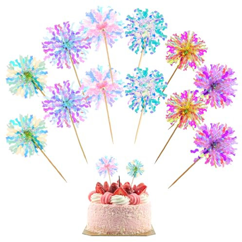 OEEYYT 12 Stück Kuchen Deko Geburtstag Cupcake Deko Bunte Tortendeko Happy Birthday Tortendeko für Geburtstag Party Hochzeit Weihnachten