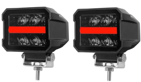 2 Phares de Travail Auxiliare LED 12V 24V 25W 2200lm Projecteur Longue Portée + Feu de Position Rouge Orange Clignotant Feu Recul Homologation ECE E9 R112, R10 Feu de Route Camion Poids Lourds VTT 4x4