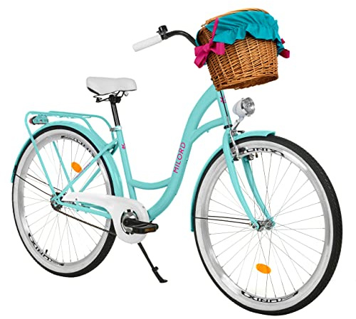 MILORD Damenfahrrad Citybike Komfort Mit Weidenkorb Vintage Fahrrad, 26, 28 Zoll, 1-Gang