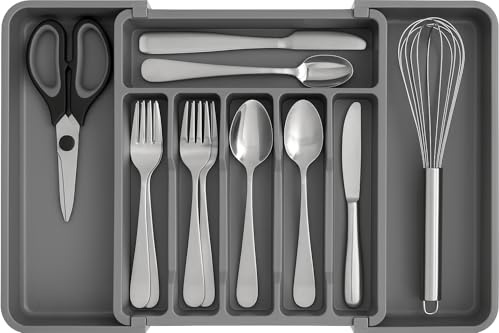 Almineez 8 Cutlery Drawer Organiser - Expandable Kitchen Drawer Organiser, Adjustable Cutlery Tray, Utensil Drawer Tidy Organiser for Forks, Knives, Multipurpose Divider