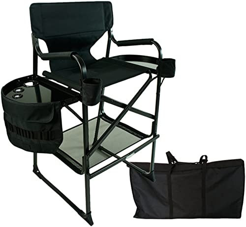 Klappbarer Regiestuhl aus Aluminium, hoch, mit Beistelltisch für Filmcamping und Make-up-Künstler, strapazierfähig, Barhöhe, Regiestuhl für Innenbereich, Terrasse, Rasen