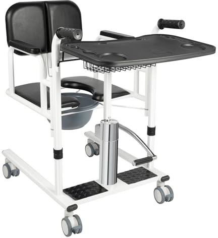 Sollevatore per pazienti, per anziani, altezza regolabile, idraulica, seduta divisa fino a 150 kg, con ruote e vasino per malati, anziani, disabili