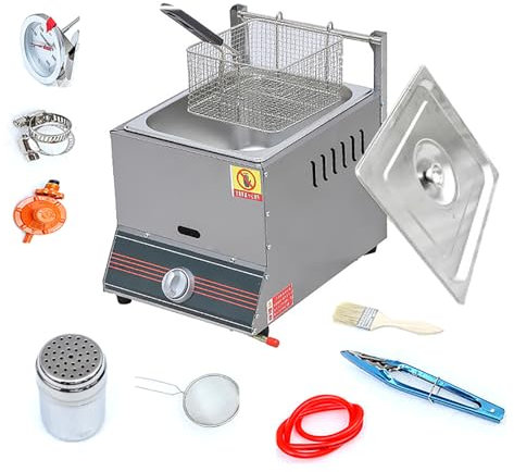 STDZQCWY Friteuse à gaz Professionnelle, avec Couvercle, Nettoyage Facile, cuve de 8 L, en Acier Inoxydable, avec Panier, pour Restaurant Commercial, Frites, friteuse de comptoir pour Cuisine