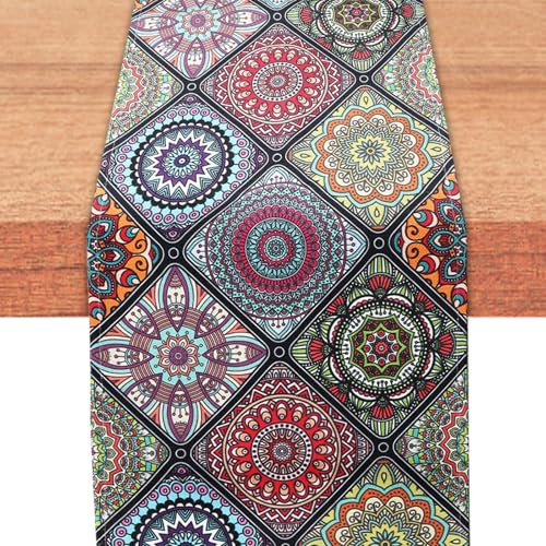 APOMOONS Boho Vintage Chemin de Table, Géométrie Chemin de Table Tissu en Lin, Marocain Napperon Rectangulaire pour Les Restaurants, Les Mariages et Les Fêtes, 33 × 183cm