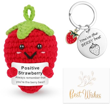 Mini Fresa Positiva Divertida Muñeca, Juguetes Peluche Punto Lindo Pocket Hug Adornos Positivos para el Hogar Regalo Divertidos para Mujeres Hombres Novia Novio Amigo Familia