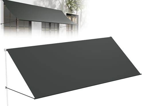 XMTECH Fallarmmarkise 350 x 145 cm Balkonmarkise Sonnenschutz mit UV-Schutz & wetterfest Polyester, Wandmontage für Balkon Fenster Terrasse, inkl. Montagematerial, Anthrazit