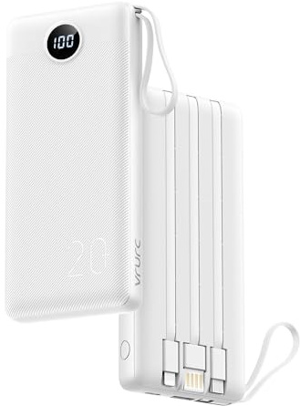 VRURC Powerbank 20000 mAh con cavo USB C Power Bank Ricarica rapida 22,5 W Portatile Caricatore Fast Charging con display a LED Batteria esterna compatibile con iPhone, Huawei