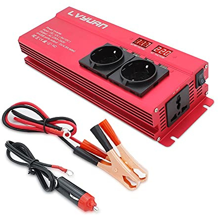 Convertisseur Pur Sinus,Convertisseur Inverter de Voiture 6000W Peak DC 12V / 24V à AC 220V Afficher l'inverseur Volts Convertisseur Convertisseur Convertisseur Transformateur d'inverseur(12V Red)