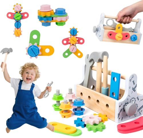 Cylora Jouet en Bois Outil pour Enfant 2 Ans, Boite a Outils Enfant, Montessori Educatifs Parcours Motricité Bébé Jouets, Set Marteau-Vis, Cadeau Garcon Fille 3 4 5 Ans