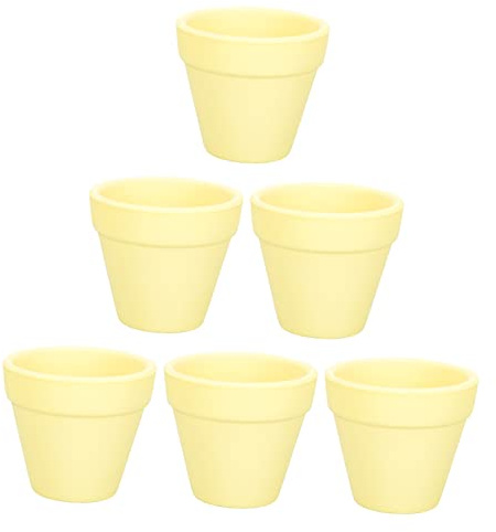 Happyyami Vasi Mini per Piante Grasse 6 Pezzi Ceramica Decorativi | Casa in Miniatura e Stanza, Colore Giallo, Set da Sei, Stile Paesaggio Domestico