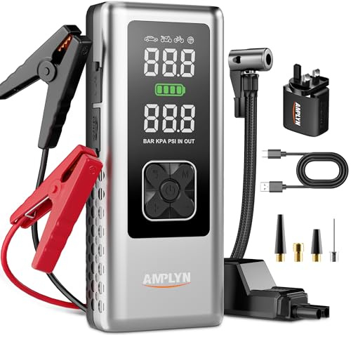 Car Jump Starter Power Pack with Air Compressor, 12v Car Battery Charger | Battery Booster, 160PSI Tyre Inflator,Jumper Box with Jump Leads,20000mAh 18W Fast Charging Power Bank,USB Plug,Emergency Kit