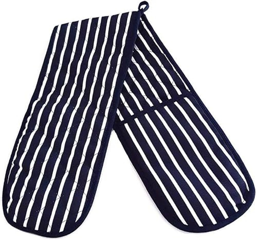 HouseGads Heat Resistant Double Oven Gloves | Heavy Duty Cooking Potholder | Cooking Oven Glove Mitts For Home Kitchen Baking | Double Oven Mitt Pot Holder (20W X 85L CM) (1, Navy)