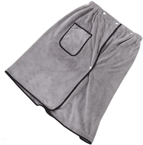 Anneome Toalla de Baño para Hombre de Absorbente Falda Ajustable con Cierre de Botones y Bolsillo Secado Rápido para SPA Playa Sauna y Hogar Talla Gris