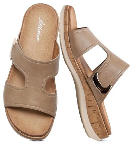 Littleplum Mules Femme Sandales Plates Été Orthopédiques Slipper pour Femme, Kaki, 37 EU