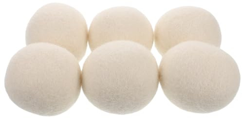BAZEITFLOW 6pcs 6cm White Wool Laundry Balls Static Reducing Fabric Softening Reusable Balls for Washing Machine and Tumble Dryer Household Laundry Supplies