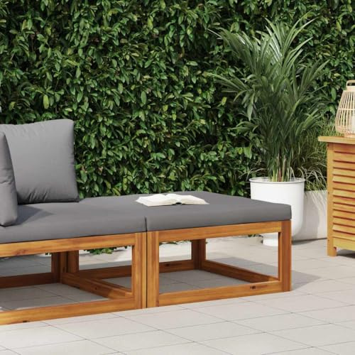Ziaphsol Fußhocker mit Dunkelgrauem Polster, Akazie Massivholz Geölt, 68x68x29 cm, Robustes Outdoor Möbelstück, Modulares Design für Garten & Terrasse