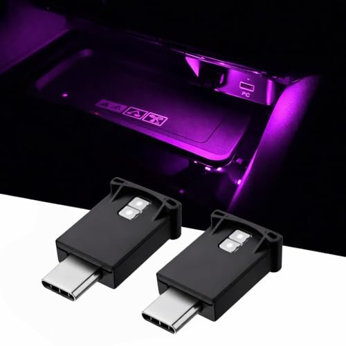 joonnair 2 Type-C mini Eclairage Intérieur de Voiture USB, 8 Couleurs, Photosensible, Veilleuse, Lampe d'intérieur de Voiture USB à Brancher pour Voitures et maison