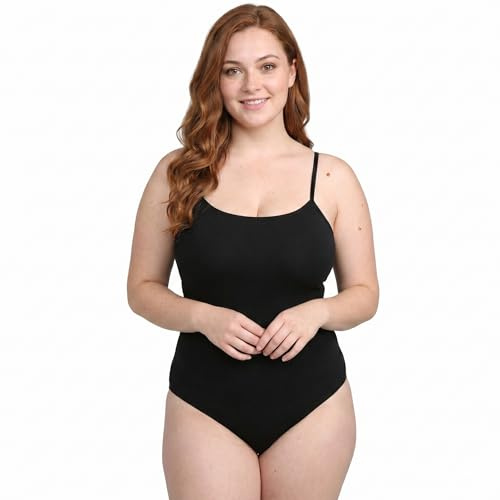COSHAL® Thin Strip Womens Sleeveless Leotard Bodysuit Thin Strap Cotton Stretch Dance Ballet Leotards | Ladies Thin Strap Black Camisole Bodysuit Gymnastics Gym Wear Cami Top Leotard Black L