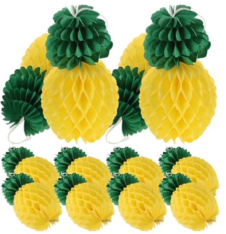 Housoutil 9 Stück Ananas Wabenball Deko 20cm Papier Hängedekoration für Sommerparty Weihnachtsfeier und Hochzeit Tropische Obstform