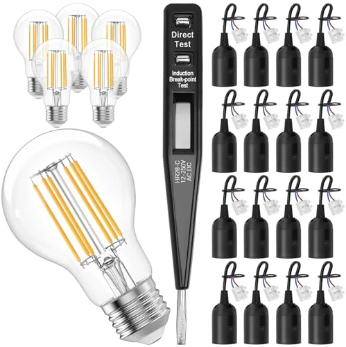 QLOUNI 16 x Lampenfassung E27 mit Kabel + VDE - Spannungsprüfer + 6 x 6W Warmweiß LED Bulb - Ersatzfassung 220V max.60 W, Baufassung mit Leuchtmittel
