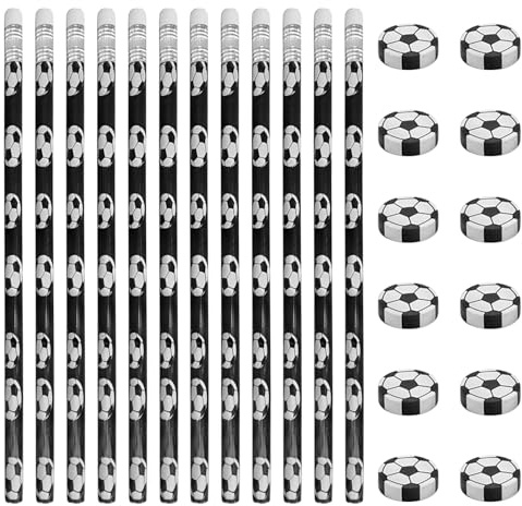 12 stycken fotbollspennor med 12 suddgummin, penndräkt, fotbollsgåva, blyertspennor för skola, brevpapper, gästgåvor, fotbollstema, barns födelsedag, gästpresenter