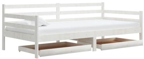 mtlskopl Tagesbett Massivholz Kiefer 90x200 cm weiß mit 2 Schubladen Rollen Gästebett Schlafsofa Einzelbett für Schlafzimmer Gästezimmer Jugendzimmer