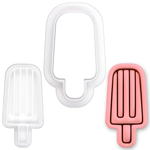 BAKERLOGY Ice Lolly Mini Cookie Cutter and Stamp Set – Fondant Embosser, Cupcake Topper for Summer, Birthday, Party, Dessert Baking Decoration Tool