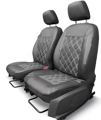 Car Front Seat Covers Set | Leatherette with Diamond Stitching | Driver & Single Passenger Leather Front Seat Cover