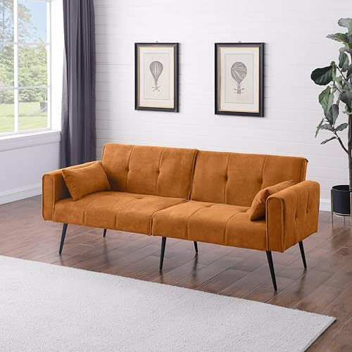 Calivra Sofá cama de 3 plazas futón de pana para salón y espacios pequeños (naranja)