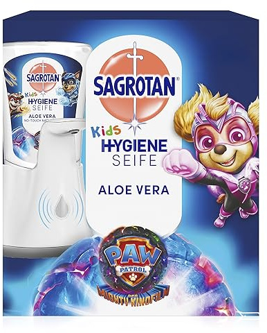 Sagrotan No-Touch Kids Automatischer Seifenspender – Inkl. Sagrotan Nachfüller Aloe Vera – Paw Patrol Edition – 1 x 250 ml Flüssigseife