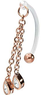 PIERCINGLINE PMFK Bananabell + Chirurgenstahl Design KETTE + 2 KRISTALLTROPFEN Piercing Intimbereich Bauch Roségoldfarben
