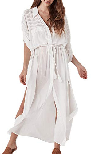 AiJump dam kimono knälängd strandklänning lång sommarklänning bikini cover up