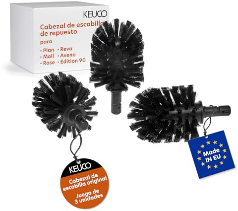 KEUCO Ersättnings toalettborsthuvud, utbytbart, set om 3 lös, 12,7 x 6,7 cm, svart, originaltillverkare, WC-borste reservborsthuvud