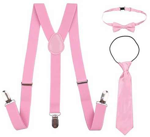 Trimming Shop Ensemble nœud papillon et bretelles pour enfants de 12 à 16 ans - Élastique réglable - Unisexe - Clip sur la bretelle - 25 mm de large, 85 cm de long, rose clair, 85 cm (12-16 ans)