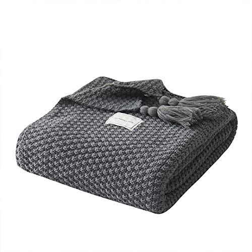 AUSTINCIAGA Decke aus Strick, Plaid, Sofa, Tagesdecke, Tischdecke, Tagesdecke, nordisch, warm, weich, mit Fransen, handgefertigt, für Strand, Picknick, alle Jahreszeiten (Grau, 70 x 100 cm)