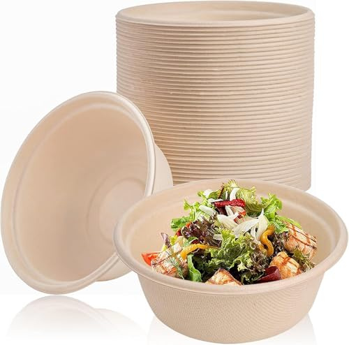 Elsjoy 160 Pack Kompostierbare Papierschüsseln, 350ml Einweg-Dessertschalen Einweggeschirr Schalen, 12,5cm Biologisch Abbaubare Bagasse-Schalen für Müsli, Salat, Dessert, Restaurant, mikrowellenfest