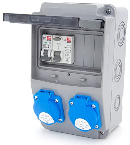 Splitter di corrente da cantiere 6NO 2 x 230 V + LS e FI cablato (2 x 230 V + 1 x LS C16 + FI40