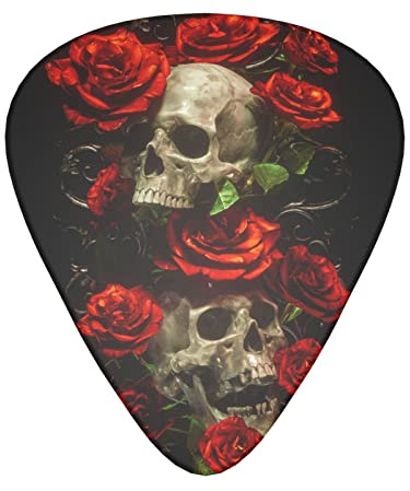 Skull and Roses Gitarrenplektren 12er Pack Set Gitarre Geschenk für Bass Plektren Akustik Gitarren Plektren mit transparenter Aufbewahrungsbox
