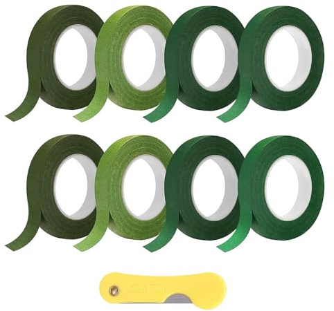 Bavooty Floristenband,Floristik Kreppband,Blumen Klebebänder,Kreppband Grün Floristenband,Selbstklebend Floristenkrepp Set,Blumen Wickelband,Blumenband,9 Stück