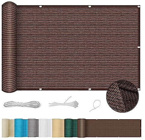 Balkon Sichtschutz 135 x 850 cm Leicht Transparent UV-Schutz Sichtschutzzaun mit Ösen Nylon Kabelbinder und Kordel für Balkon Terrasse Garten, Taupe