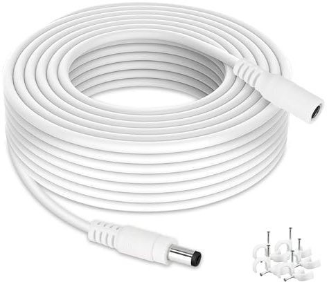 Lonnky 5-Meter DC Extension Cable, Durable 18 AWG With 5.5mm x 2.1mm Plug, Compatible With CCTV Cameras (Tapo, IMOU, TP-Link), Archer Router, Grovee LED Strips, White