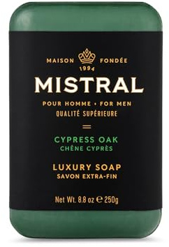 Mistral Cypress Oak Luxury Bar Soap for Men | Men’s Natural Soap Bar | Paraben, Phthalates Free | Moisturizing & Triple-Milled Natural Soap for Men - Made in France | Large, 8.8 oz